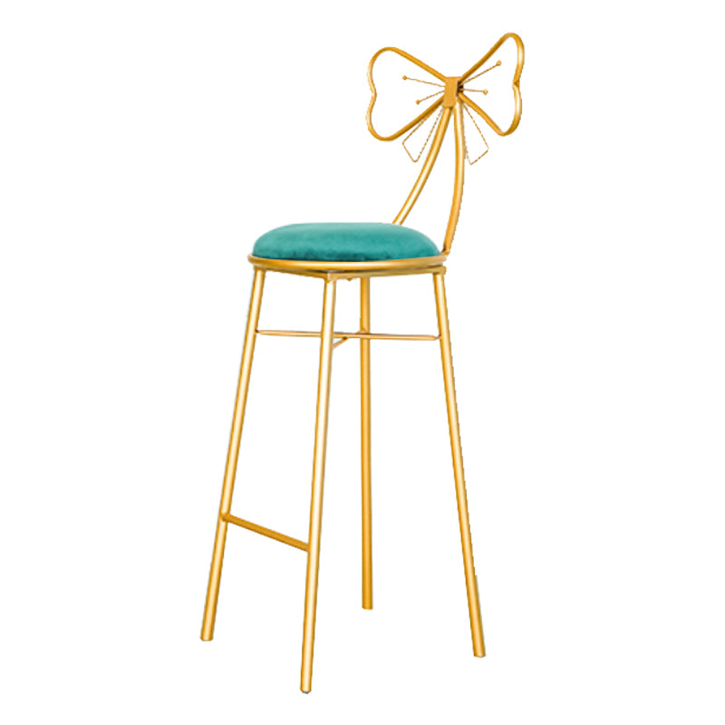 Glam Armless Backrest Counter Stool Iron Dessert Shop Bar Stool with Cushion and Pedal