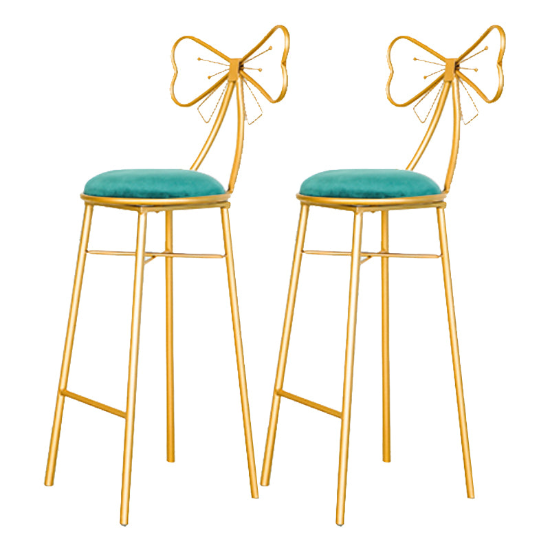 Glam Armless Backrest Counter Stool Iron Dessert Shop Bar Stool with Cushion and Pedal