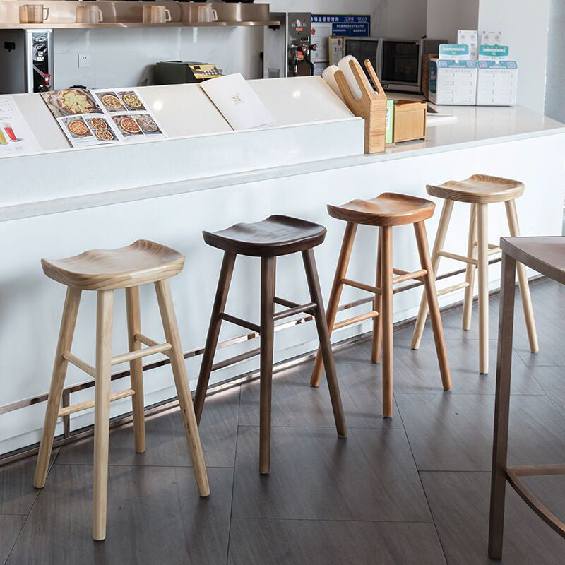 Modern Armless Backless Counter Stool Pine Wood Cafe Bar Stool with Wooden Seat