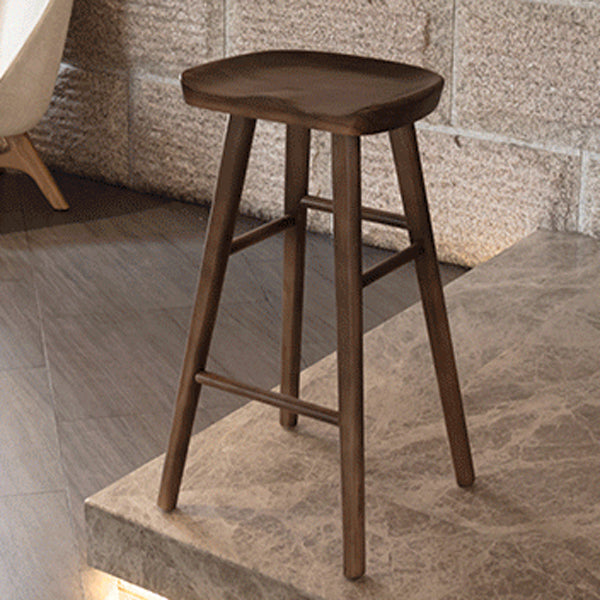 Modern Armless Backless Counter Stool Pine Wood Cafe Bar Stool with Wooden Seat