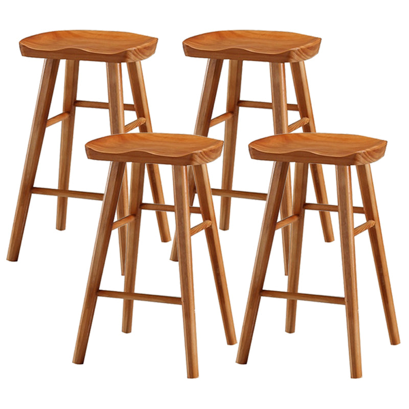 Modern Armless Backless Counter Stool Pine Wood Cafe Bar Stool with Wooden Seat