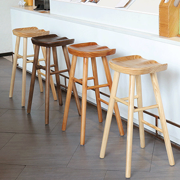 Modern Armless Backless Counter Stool Pine Wood Cafe Bar Stool with Wooden Seat