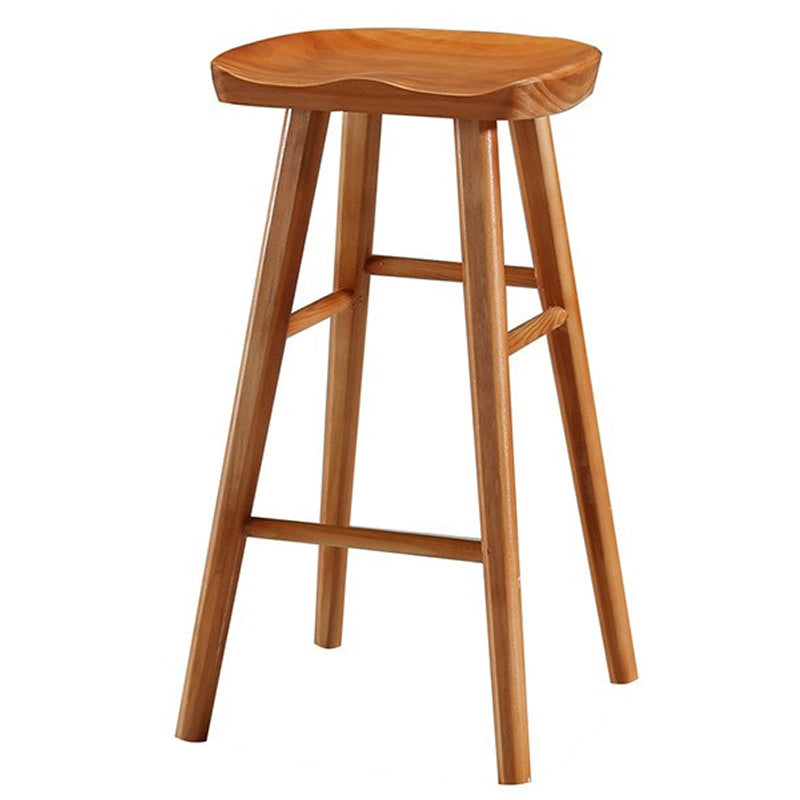Modern Armless Backless Counter Stool Pine Wood Cafe Bar Stool with Wooden Seat