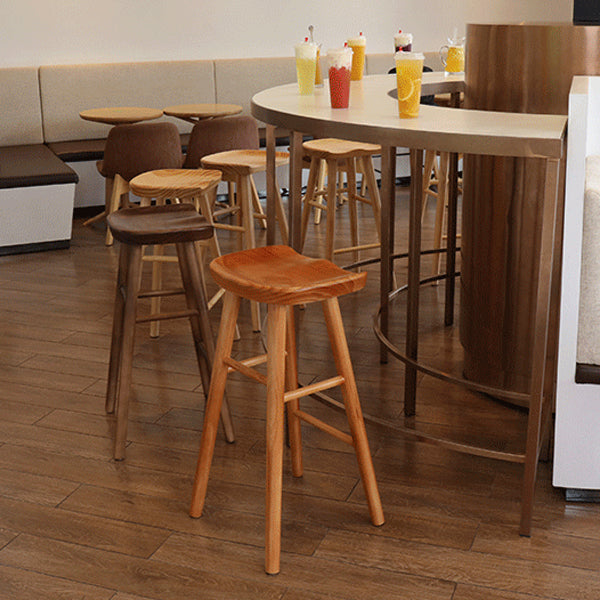 Modern Armless Backless Counter Stool Pine Wood Cafe Bar Stool with Wooden Seat