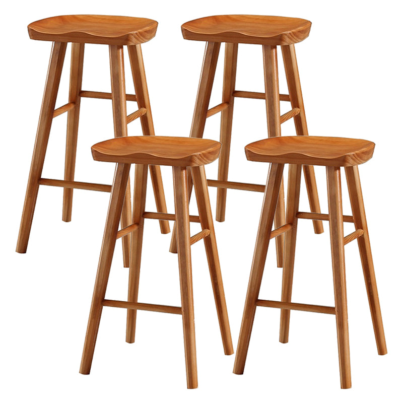 Modern Armless Backless Counter Stool Pine Wood Cafe Bar Stool with Wooden Seat