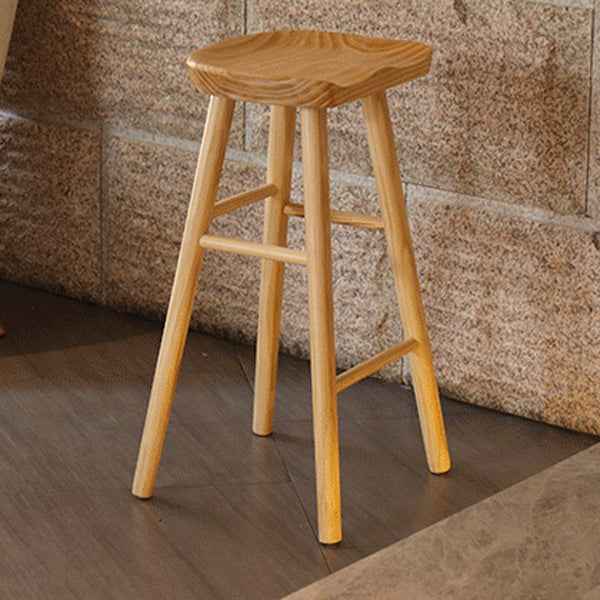 Modern Armless Backless Counter Stool Pine Wood Cafe Bar Stool with Wooden Seat