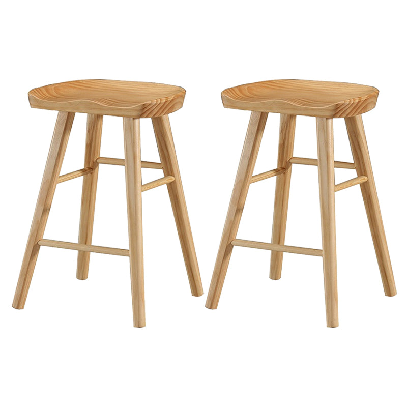 Modern Armless Backless Counter Stool Pine Wood Cafe Bar Stool with Wooden Seat