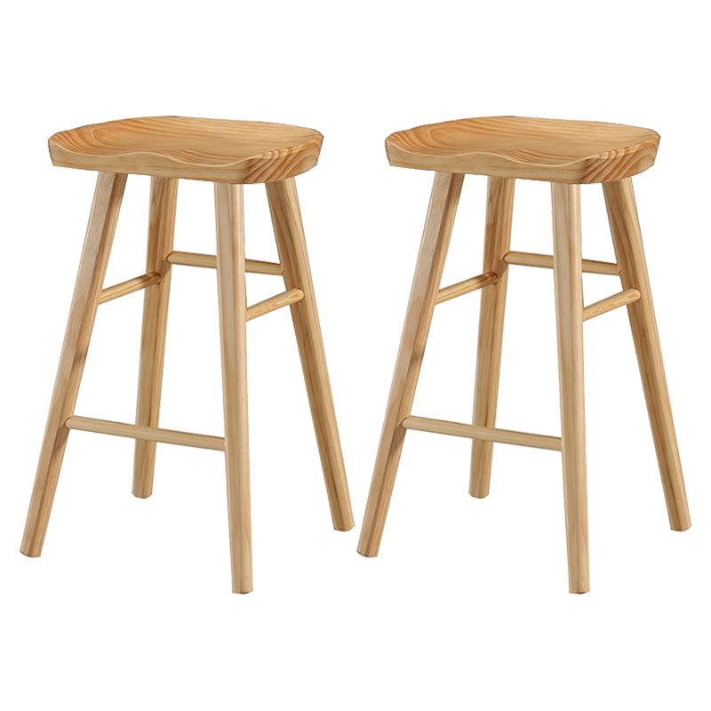 Modern Armless Backless Counter Stool Pine Wood Cafe Bar Stool with Wooden Seat