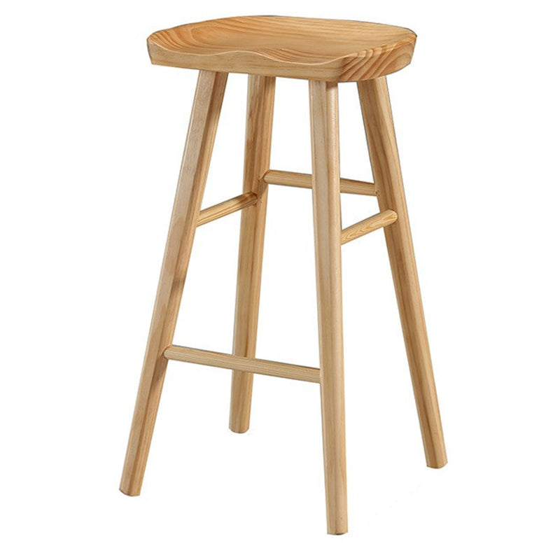 Modern Armless Backless Counter Stool Pine Wood Cafe Bar Stool with Wooden Seat