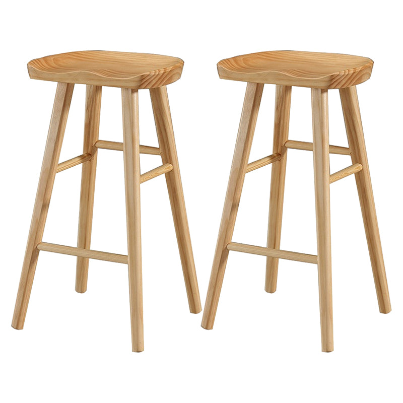 Modern Armless Backless Counter Stool Pine Wood Cafe Bar Stool with Wooden Seat