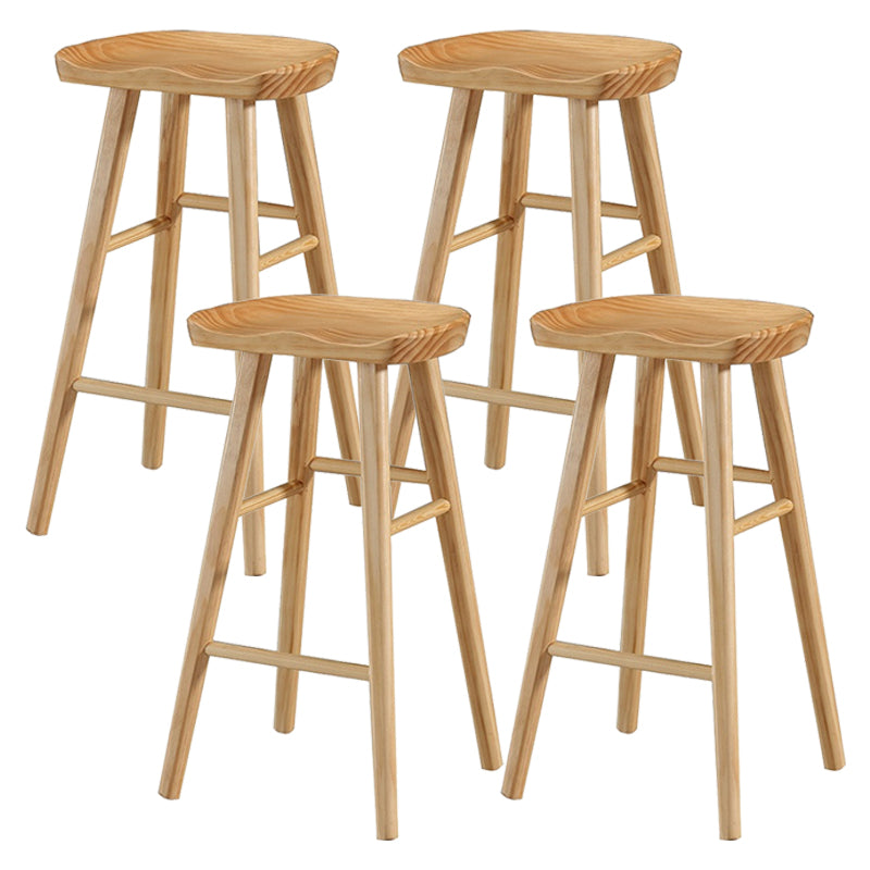 Modern Armless Backless Counter Stool Pine Wood Cafe Bar Stool with Wooden Seat