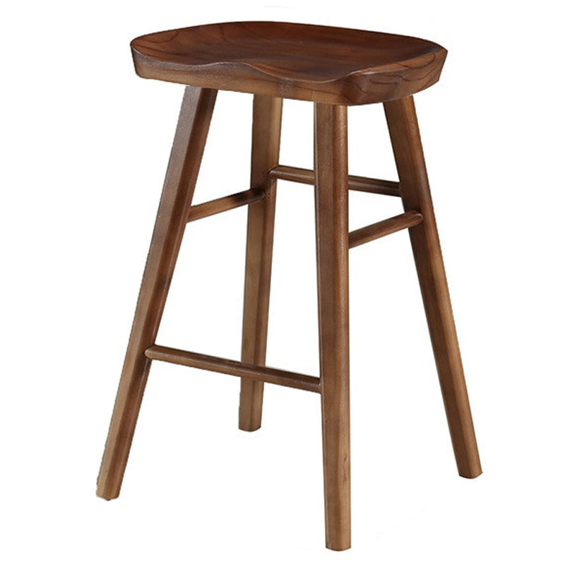 Modern Armless Backless Counter Stool Pine Wood Cafe Bar Stool with Wooden Seat