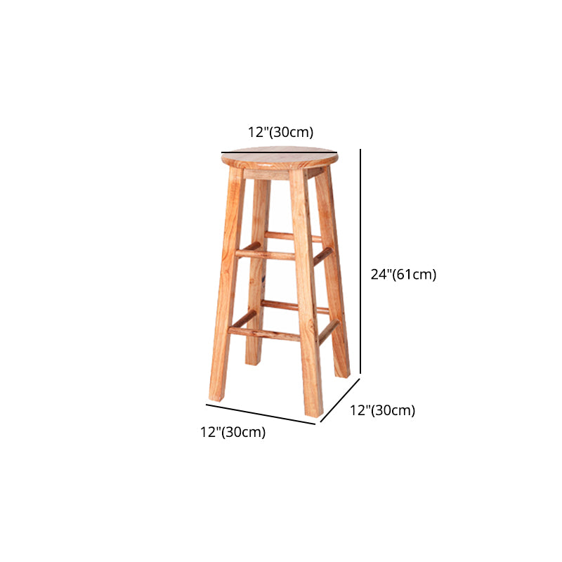 Modern Armless Backless Counter Stool Rubber Wood Kitchen Bar Stool with Wooden Seat