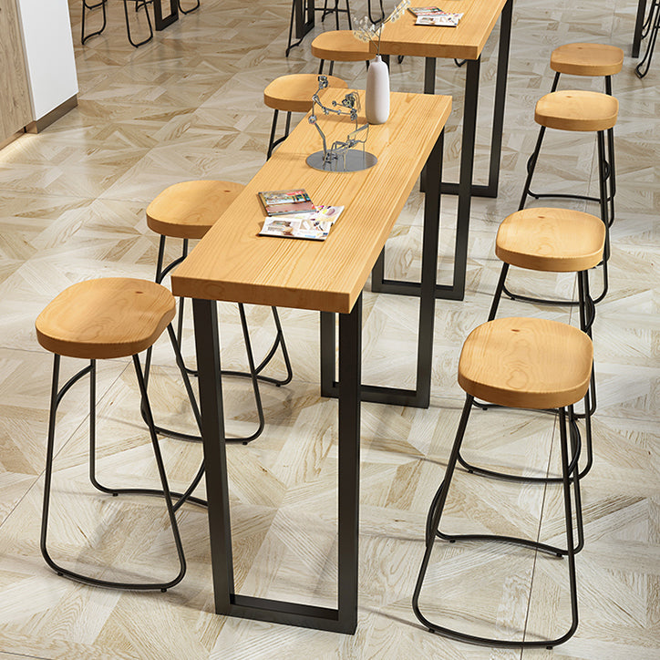 Modern Armless Backless Counter Stool Iron Cafe Bar Stool with Wooden Seat and Pedal