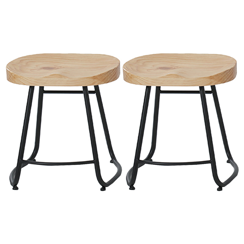 Modern Armless Backless Counter Stool Iron Cafe Bar Stool with Wooden Seat and Pedal