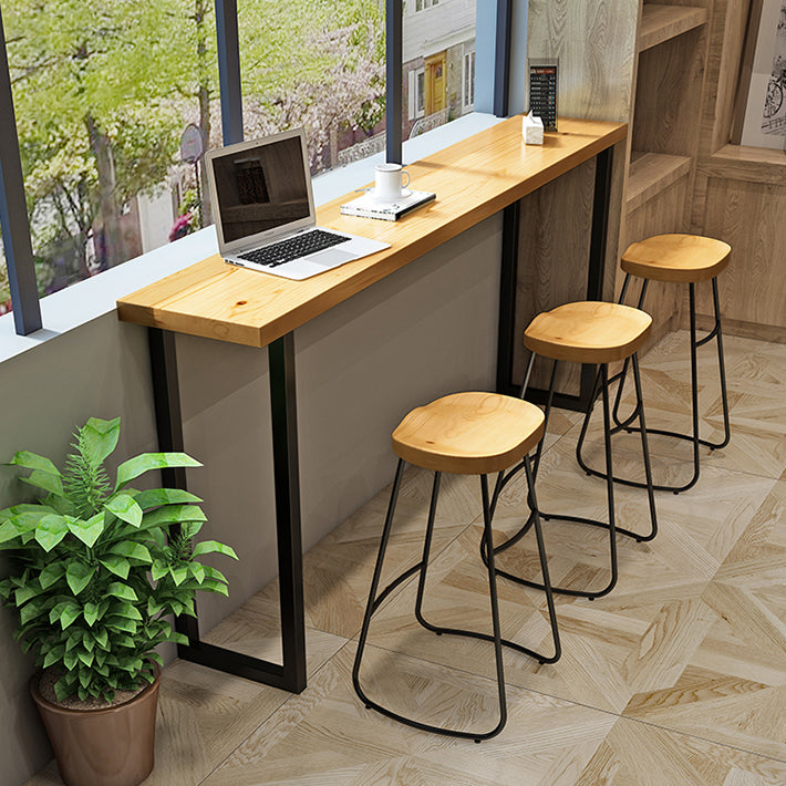 Modern Armless Backless Counter Stool Iron Cafe Bar Stool with Wooden Seat and Pedal