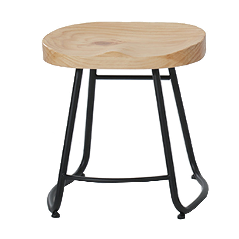 Modern Armless Backless Counter Stool Iron Cafe Bar Stool with Wooden Seat and Pedal