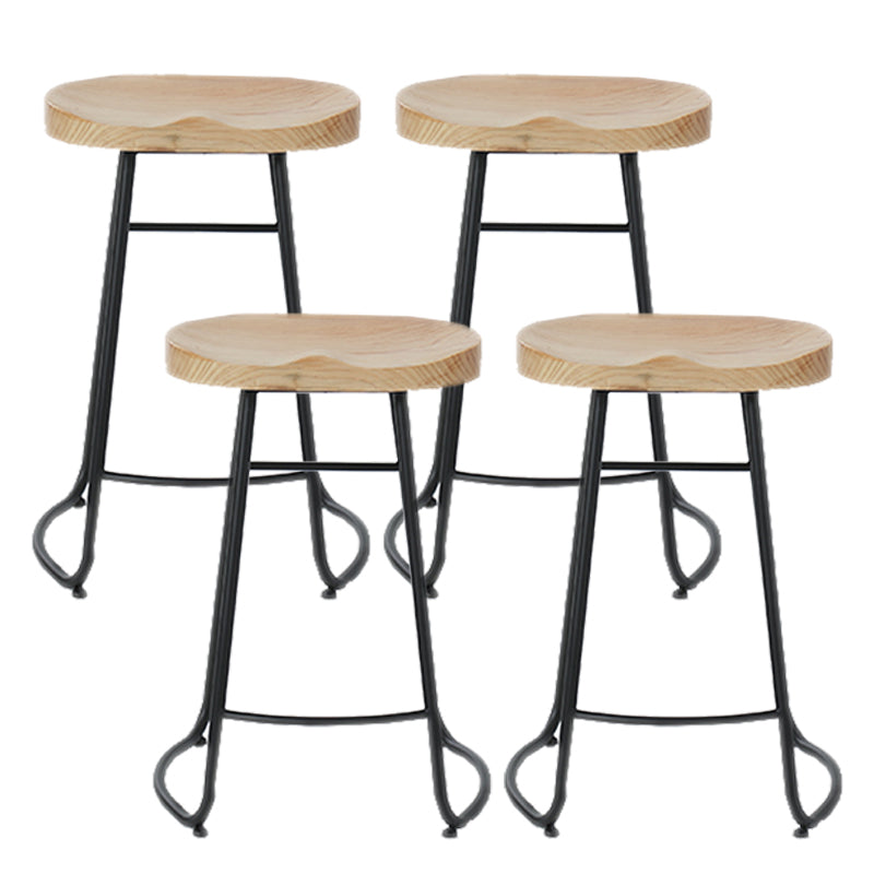 Modern Armless Backless Counter Stool Iron Cafe Bar Stool with Wooden Seat and Pedal