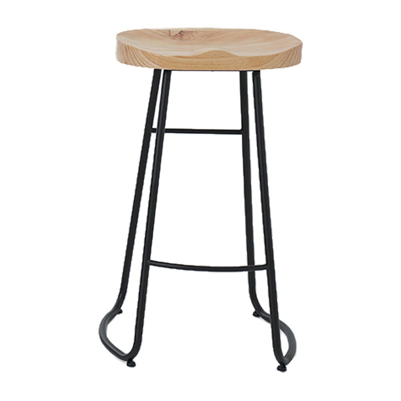 Modern Armless Backless Counter Stool Iron Cafe Bar Stool with Wooden Seat and Pedal