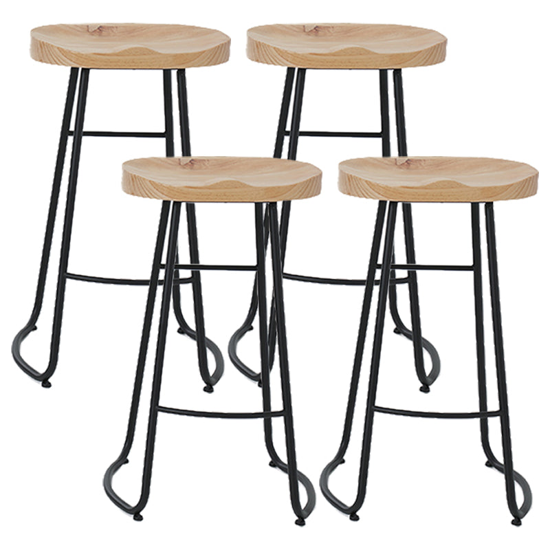 Modern Armless Backless Counter Stool Iron Cafe Bar Stool with Wooden Seat and Pedal