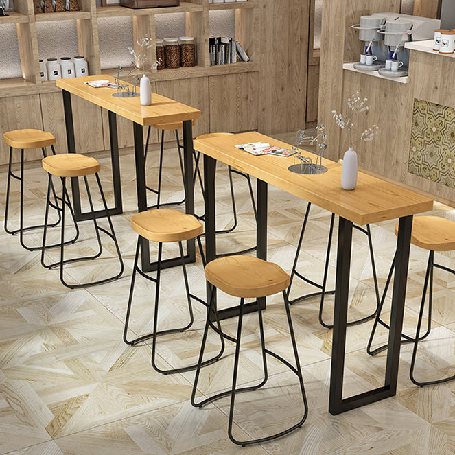 Modern Armless Backless Counter Stool Iron Cafe Bar Stool with Wooden Seat and Pedal