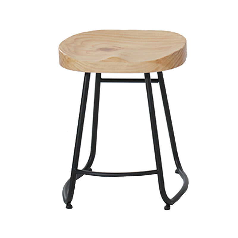 Modern Armless Backless Counter Stool Iron Cafe Bar Stool with Wooden Seat and Pedal