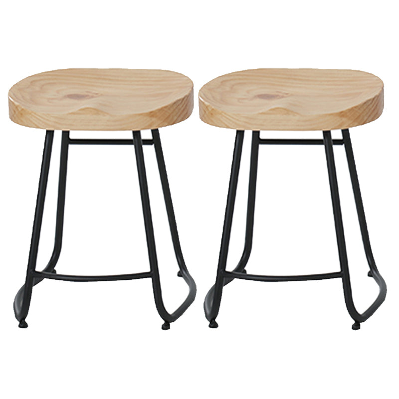 Modern Armless Backless Counter Stool Iron Cafe Bar Stool with Wooden Seat and Pedal