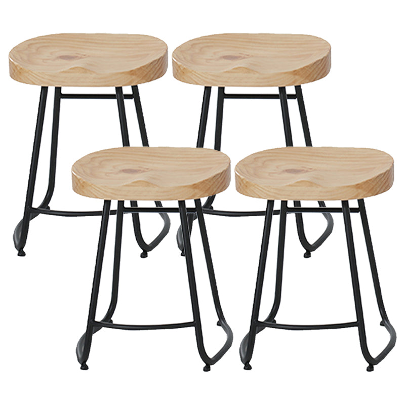 Modern Armless Backless Counter Stool Iron Cafe Bar Stool with Wooden Seat and Pedal
