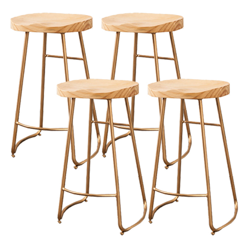 Modern Armless Backless Counter Stool Iron Cafe Bar Stool with Wooden Seat and Pedal