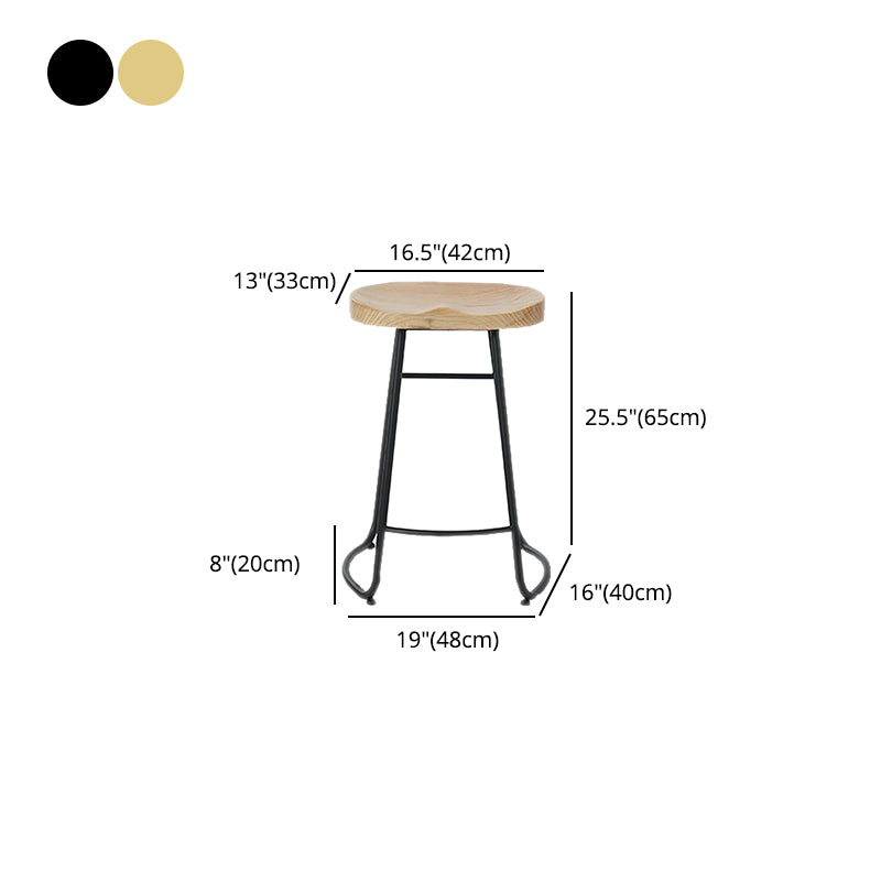 Modern Armless Backless Counter Stool Iron Cafe Bar Stool with Wooden Seat and Pedal
