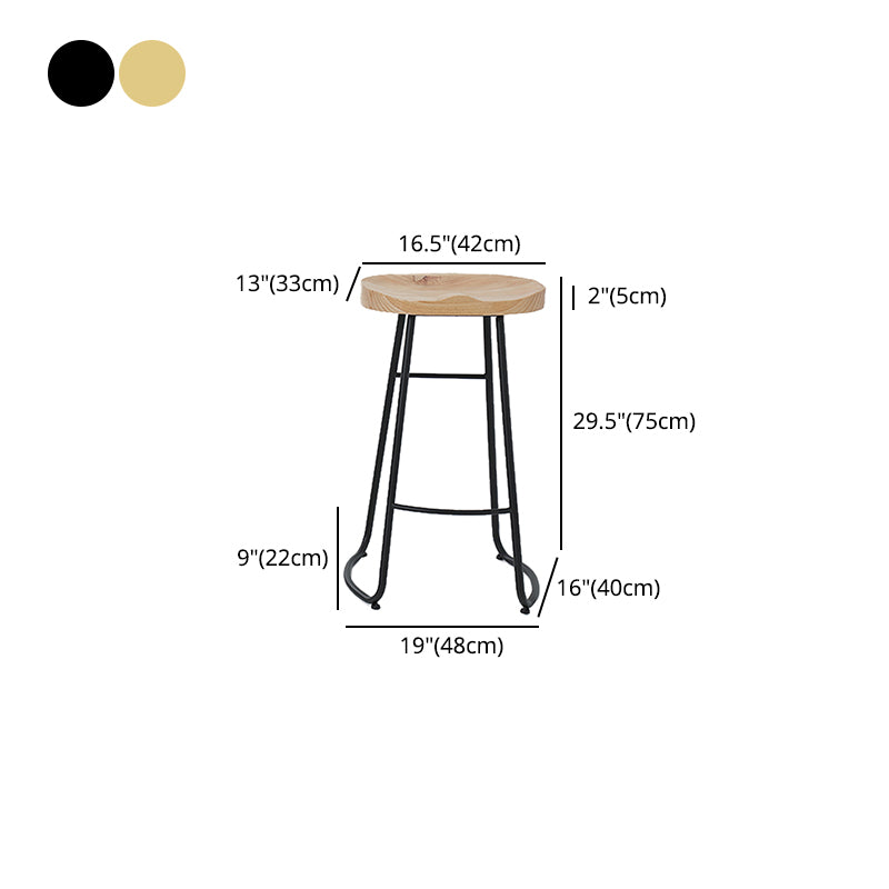 Modern Armless Backless Counter Stool Iron Cafe Bar Stool with Wooden Seat and Pedal