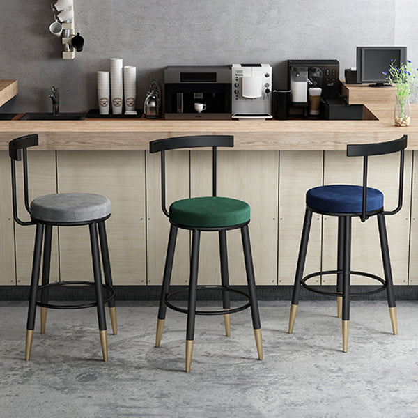 Modern Armless Backrest Counter Stool Iron Cafe Bar Stool with Velvet Cushion