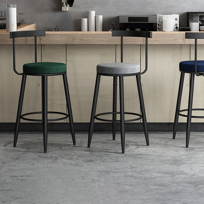 Modern Armless Backrest Counter Stool Iron Cafe Bar Stool with Velvet Cushion
