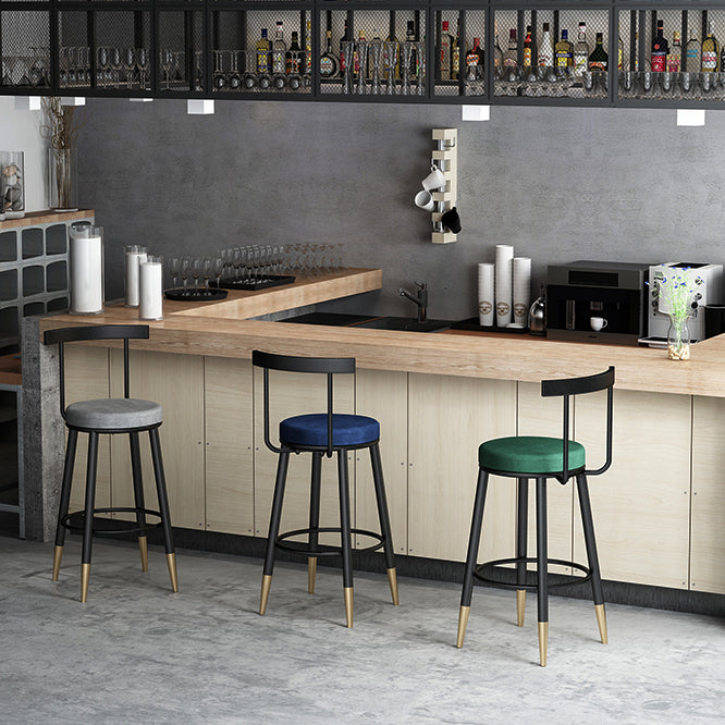 Modern Armless Backrest Counter Stool Iron Cafe Bar Stool with Velvet Cushion