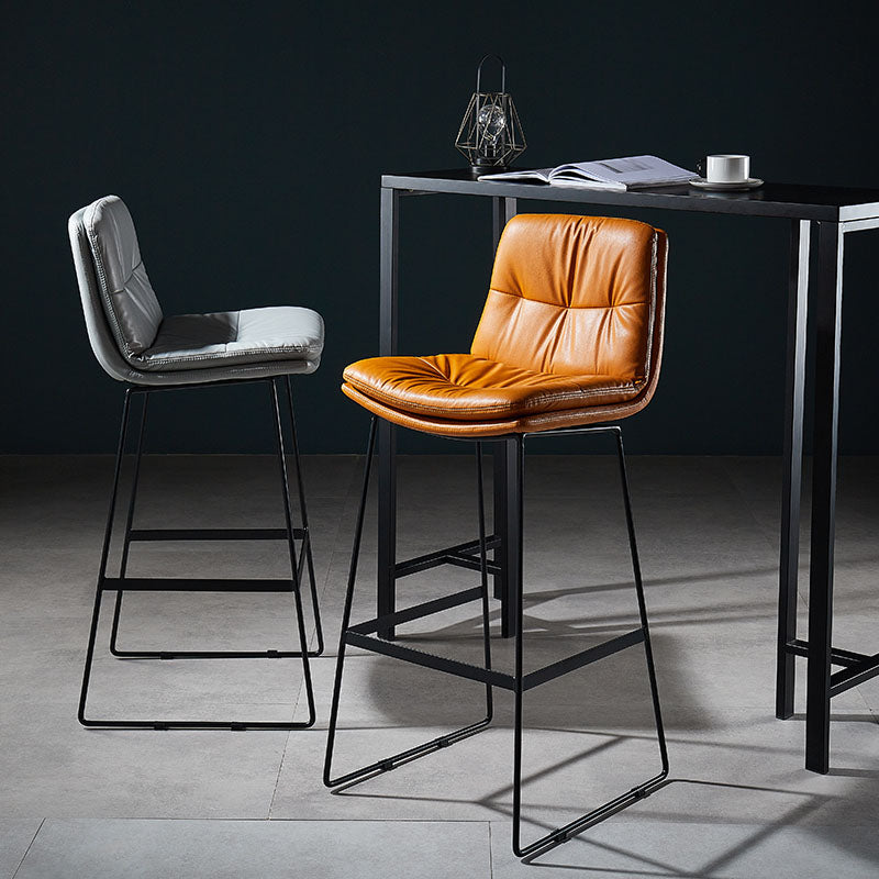 Scandinavian Matte Finish Leather Barstool Restaurant Upholstered Stool