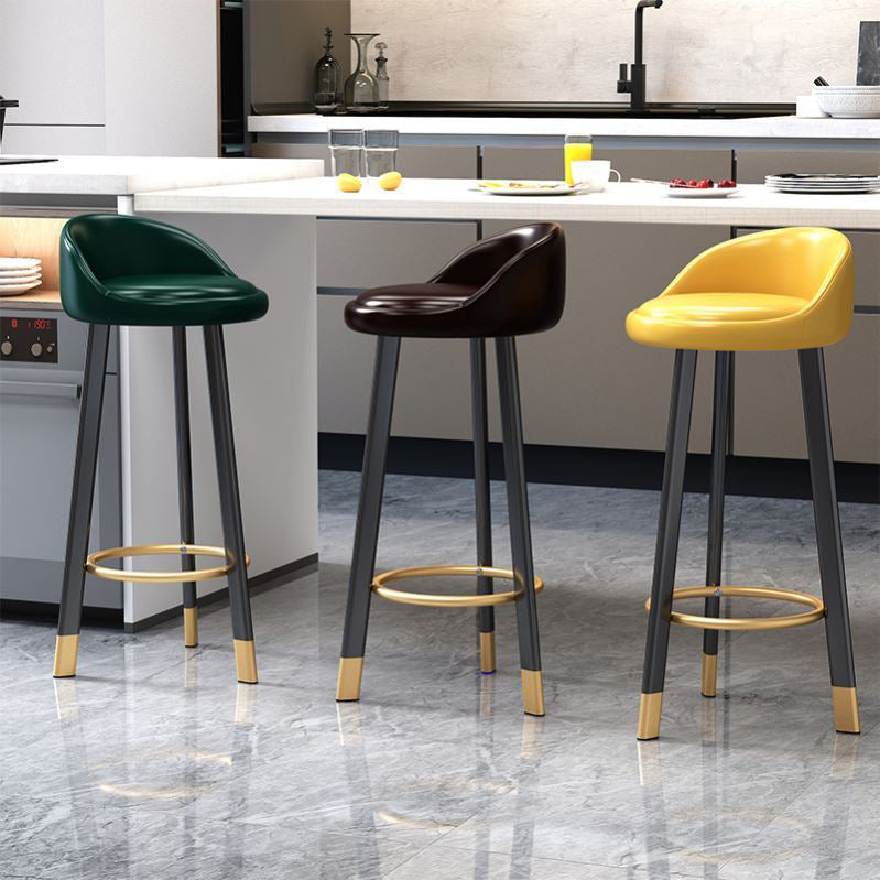 Modern Armless Backrest Counter Stool Steel Cashier Bar Stool with Cushion and Pedal