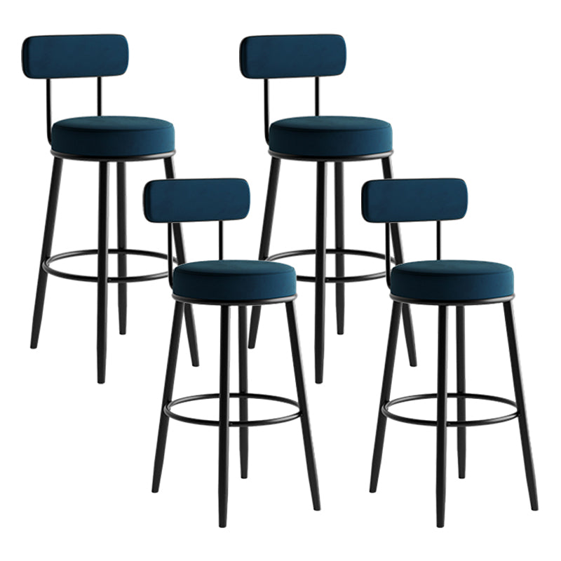 Industrial Backrest Counter Stool Iron Cafe Bar Stool with Pedal and Velvet Cushion