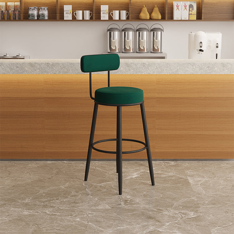 Industrial Backrest Counter Stool Iron Cafe Bar Stool with Pedal and Velvet Cushion