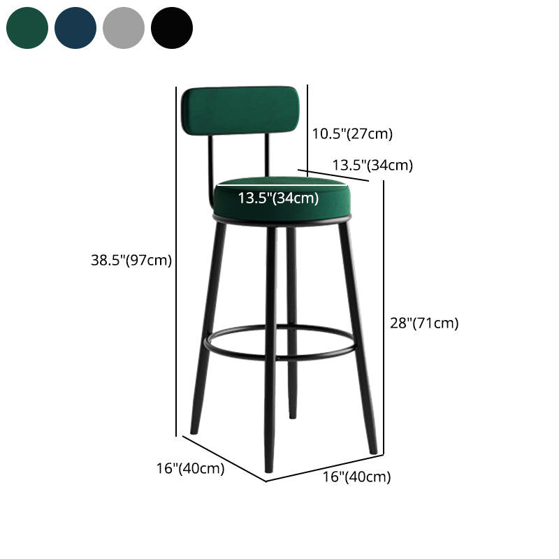 Industrial Backrest Counter Stool Iron Cafe Bar Stool with Pedal and Velvet Cushion