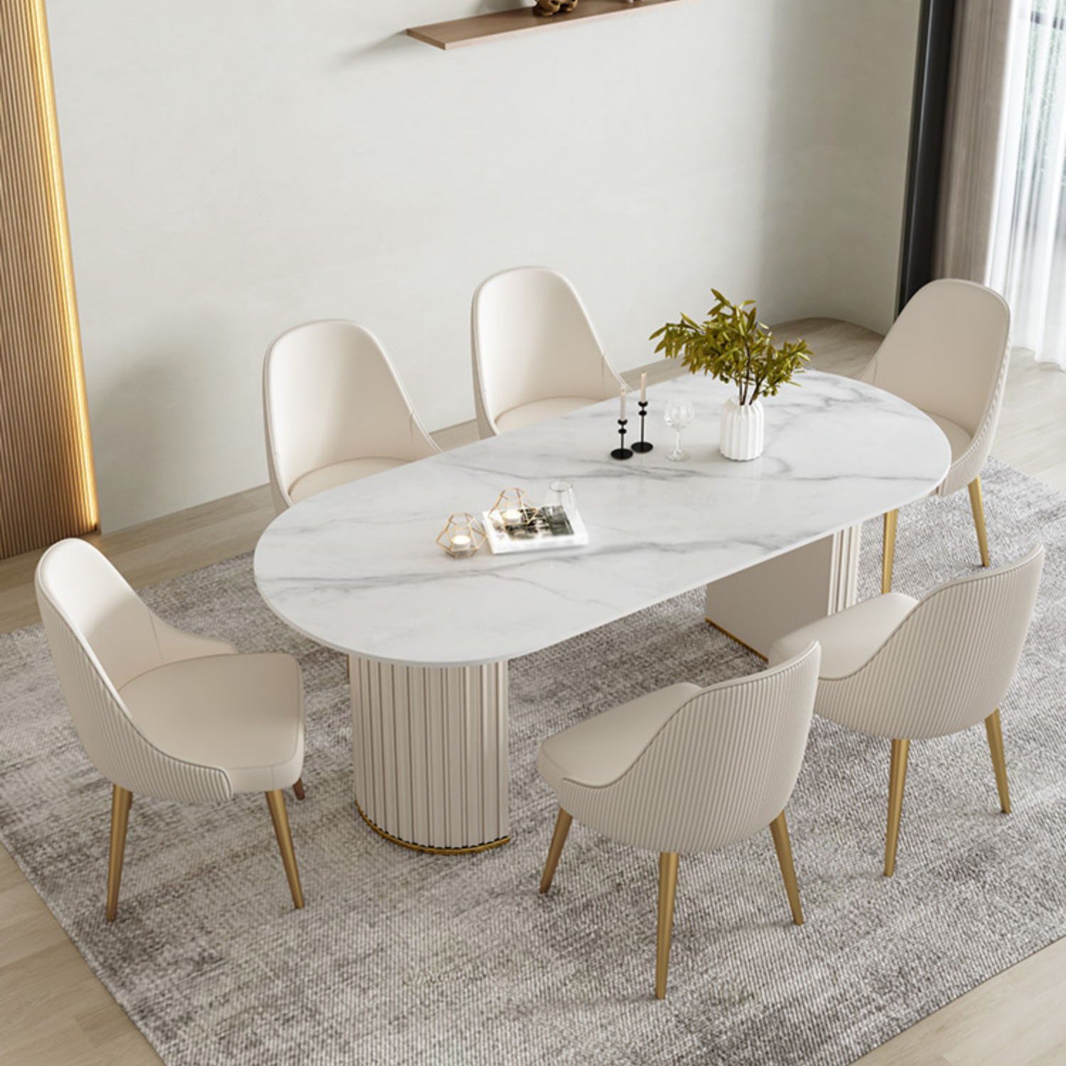 Glam 1/2/5/6/7 Pieces Dining Set Oval Sintered Stone Dining Table Set