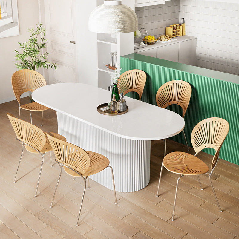 Solid Wood Base Contemporary Oval Indoor Table Pedestal Table for Dining Room