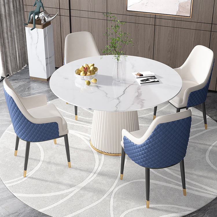 Sintered Stone White Table for Restaurant Luxury Round Dining Table with Pedestal Base