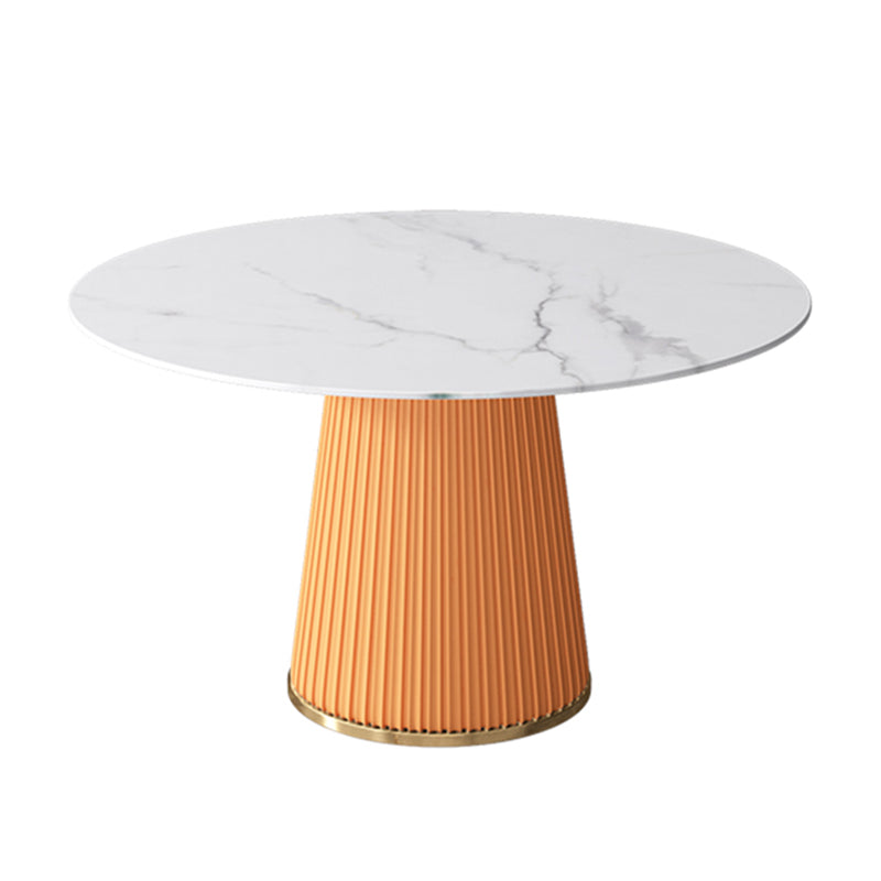 Sintered Stone White Table for Restaurant Luxury Round Dining Table with Pedestal Base