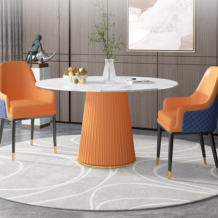 Sintered Stone White Table for Restaurant Luxury Round Dining Table with Pedestal Base