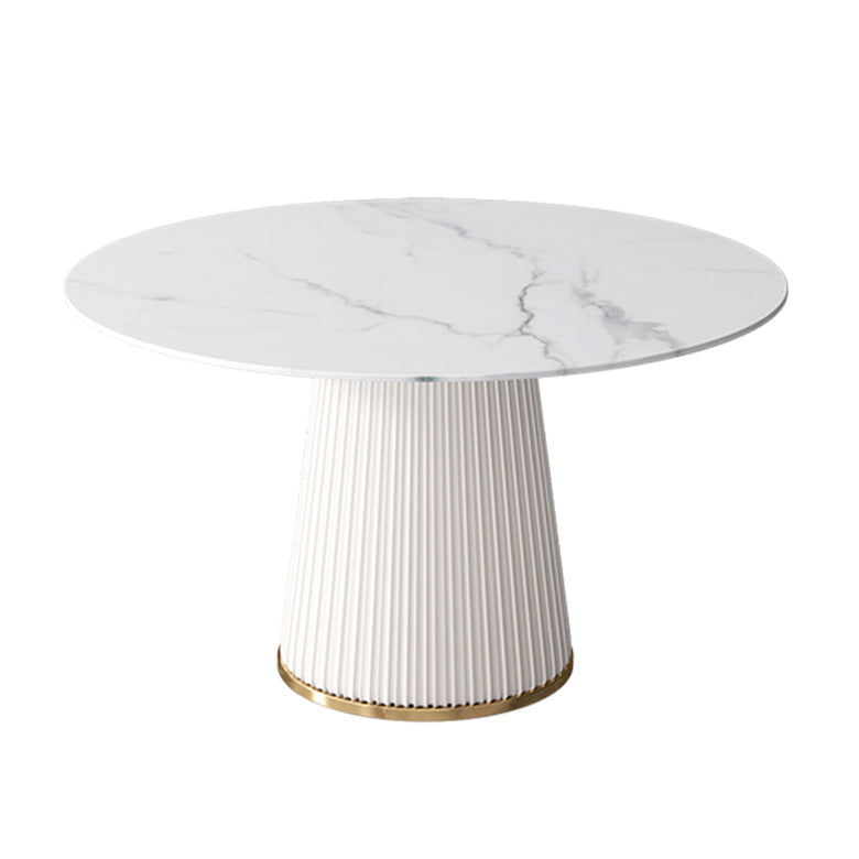 Sintered Stone White Table for Restaurant Luxury Round Dining Table with Pedestal Base