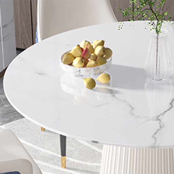 Sintered Stone White Table for Restaurant Luxury Round Dining Table with Pedestal Base