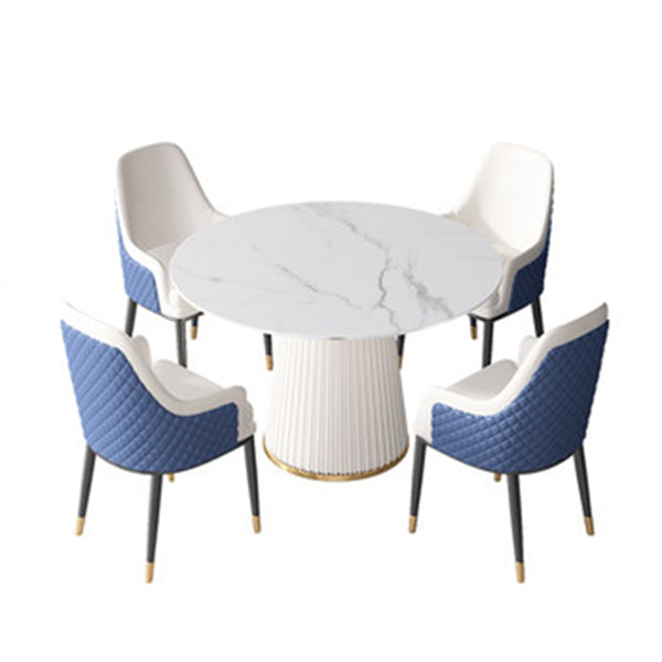 Sintered Stone White Table for Restaurant Luxury Round Dining Table with Pedestal Base