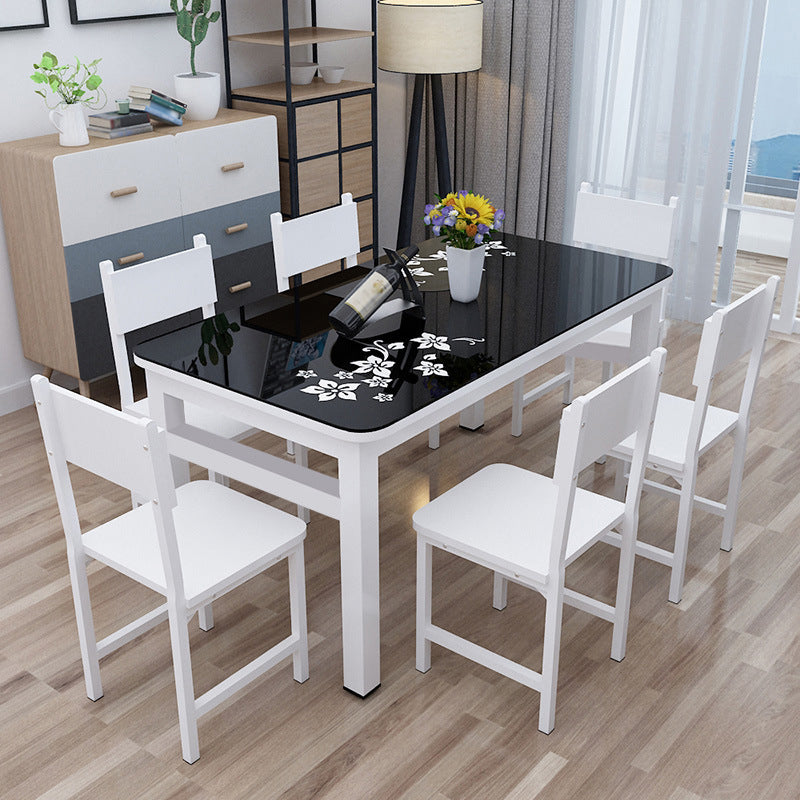 Metal Modern Rectangle Dining Table Glass Top Table for Dining Room and Kitchen