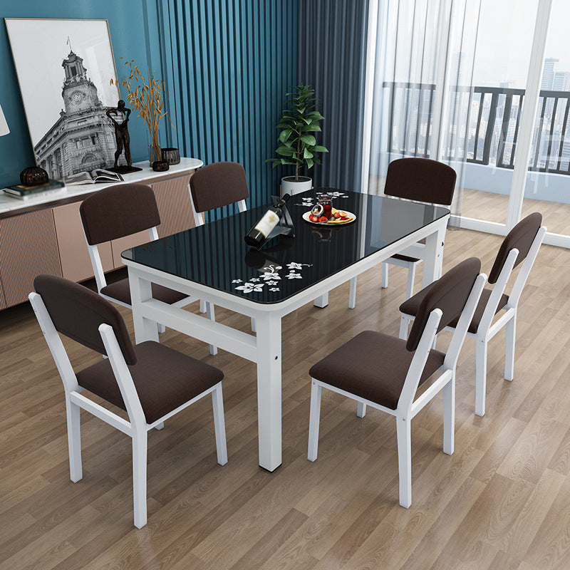 Metal Modern Rectangle Dining Table Glass Top Table for Dining Room and Kitchen