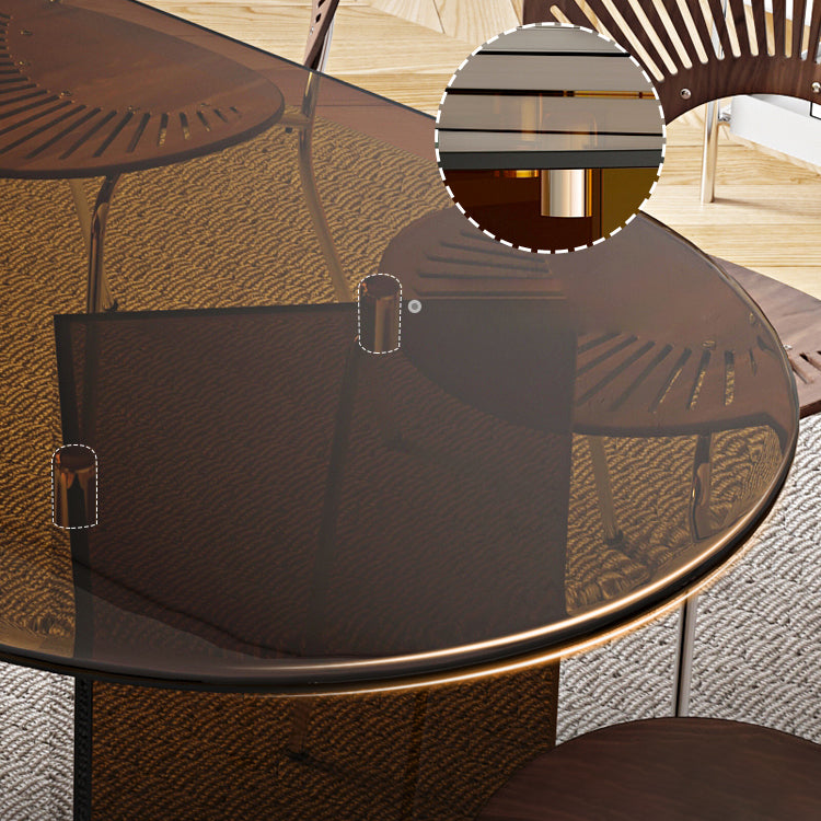 Tempered Glass Dining Table for Restaurant Modern Free Form Table with Double Pedestal